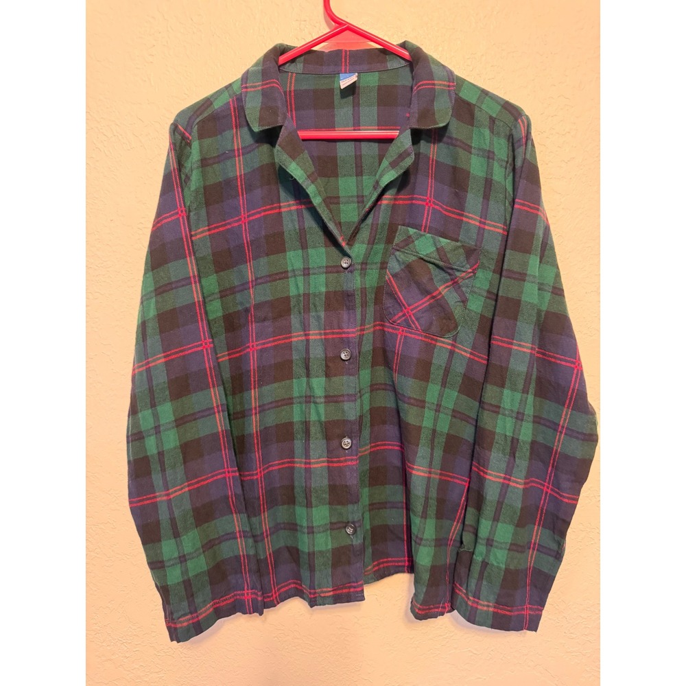 Old Navy Mens Flannel Pajama Top Black Watch Plaid Green Navy L 741088-04